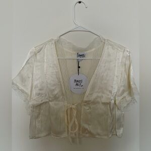 Princess Polly Cream Silky Lace Tie Top